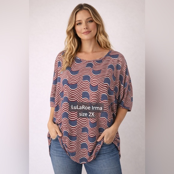 LuLaRoe Tops - LuLaRoe Irma American Flag theme Print Oversized Tunic Top – Size 2XL – NWT